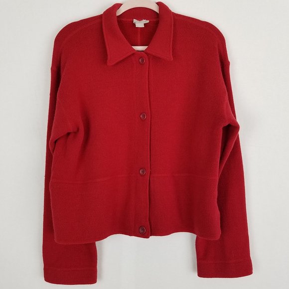 J. Crew Sweaters - J. Crew Red Lambswool Blend Sweater Jacket S135